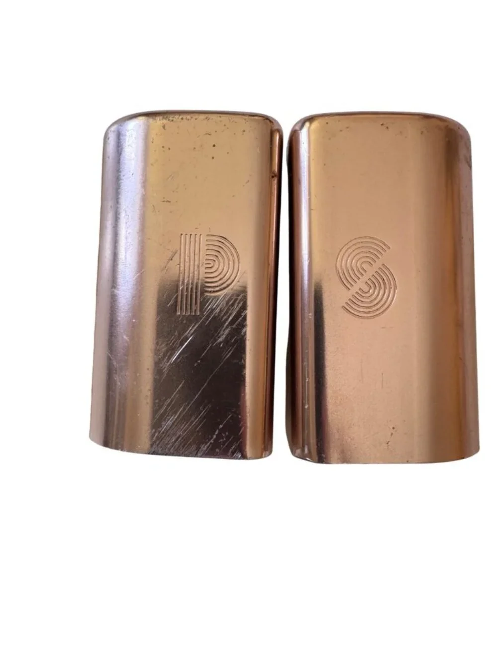 Vintage Copper Aluminum Salt & Pepper Shakers With Handles MCM Set of 2 Retro
